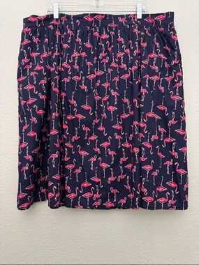 Modcloth Flamingo Print Skirt Navy Blue Size 2X Cotton Lined